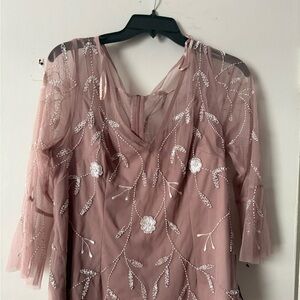 NWT Adrianna Papell Floral Beaded Mesh Gown - Rose Gold - Size 12